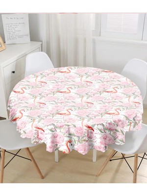 Rem Home Remhome Flamingo Desenli Dijital Baskılı Yuvarlak Masa Örtüsü - Çap 140 cm 140 x 140 cm