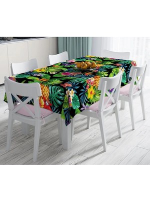 Rem Home Remhome Siyah Zeminli Geometrik Yapraklar Desenli Leke Tutmaz Masa Örtüsü 120X140 cm