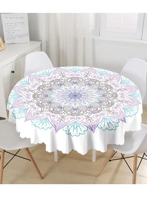Rem Home Remhome Beyaz Zeminde Açık Renkte Mandala Yuvarlak Masa Örtüsü - Çap 140CM 140 x 140 cm