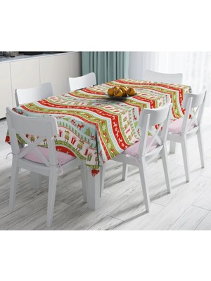 Rem Home Remhome Renkli Yılbaşı Motifleri Dekoratif Leke Tutmaz Masa Örtüsü 90 x 90 cm
