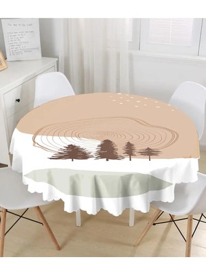 Rem Home Remhome Beyaz Zeminde Çam Ağacı Desenli Dijital Baskılı Modern Yuvarlak Masa Örtüsü 140 x 140 cm