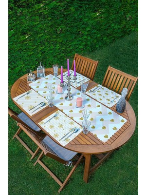 Rem Home Remhome 4+1 Pembe Çizgili Altın Varaklı Amerikan Servis & Runner Seti