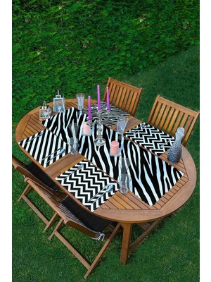 Rem Home Remhome 4+1 Siyah & Beyaz Geometrik Çizimli Amerikan Servis & Runner Seti
