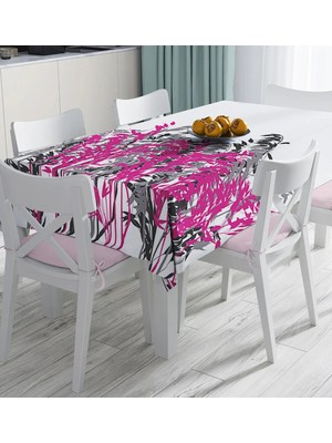 Rem Home Remhome Beyaz Zeminde Gri ve Fuşya Çiçek Desenli Dijital Baskılı Masa Örtüsü 90 x 90 cm