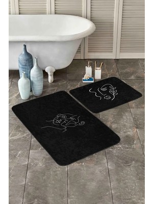 Rem Home Remhome Onedraw Kadın Figürlü 2'li Banyo Paspas Seti & Mutfak Paspas Takımı Takım Banyo Paspası
