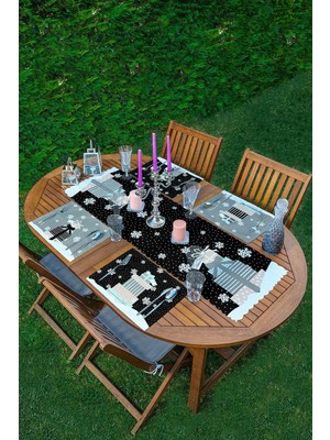 Rem Home Remhome 4+1 Siyah & Gri Hediye Paketleri Yılbaşı Temalı Amerikan Servis & Runner Seti
