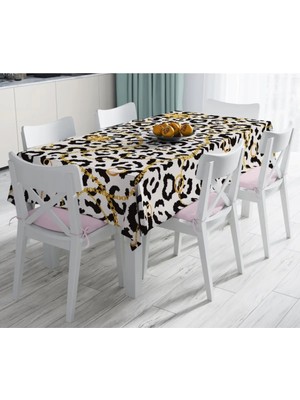 Rem Home Remhome Zebra Desenli Altın Detaylı Modern Leke Tutmaz Masa ÖRTÜSÜ-120X140 cm 90 x 90 cm