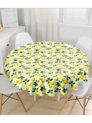 Rem Home Remhome Yeşil Zeminli 3 Boyutlu Limon Desenli Dijital Baskılı Yuvarlak Masa Örtüsü - Çap 140CM 140 x 140 cm