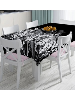 Rem Home Remhome Siyah Zeminde Beyaz ve Gri Çiçek Temalı Özel Tasarım Dijital Baskılı Masa Örtüsü 90 x 90 cm