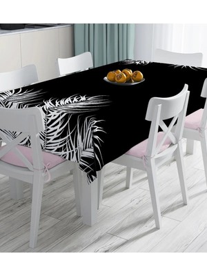 Rem Home Remhome Siyah Zemin Üzerinde Beyaz Yaprak Desenli Dijital Baskılı Masa Örtüsü 90 x 90 cm