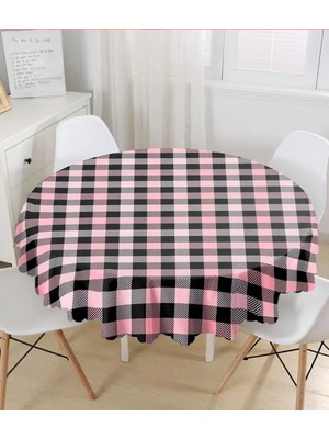 Rem Home Remhome Renkli Pastel Zemin Üzerinde Siyah Ekose Desenli Modern Yuvarlak Masa Örtüsü Çap 140CM 140 x 140 cm