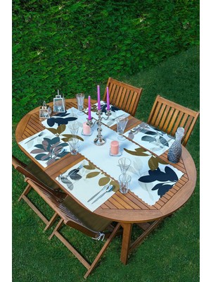 Rem Home Remhome 4+1 Pastel Renkli Yaprak Tasarımlı Amerikan Servis & Runner Seti