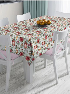 Rem Home Remhome Şamdan Tasarımlı Yılbaşı Konseptli Dijital Baskılı Dekoratif Masa Örtüsü 90 x 90 cm