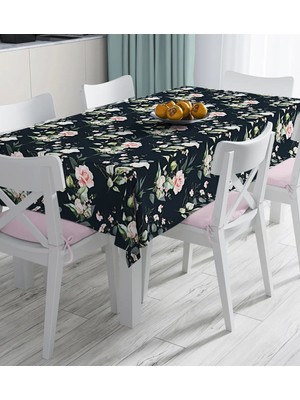 Rem Home Remhome Renkli Zemin Üzerinde Beyaz Çiçek Desenli Dijital Baskılı Masa Örtüsü 90 x 90 cm