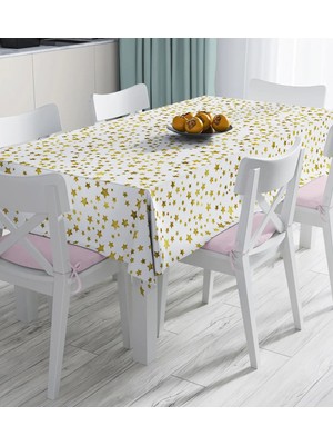 Rem Home Remhome Beyaz Zeminli Gold Renkli Çoklu Yıldız Detayli Dijital Baskılı Masa Örtüsü 90 x 90 cm