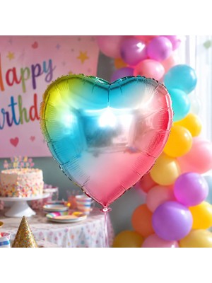 Dodomar Rainbow Kalp Folyo Balon 18 Inç Doğum Günü Parti Süsü Dekorasyon Balonu Helyumlu