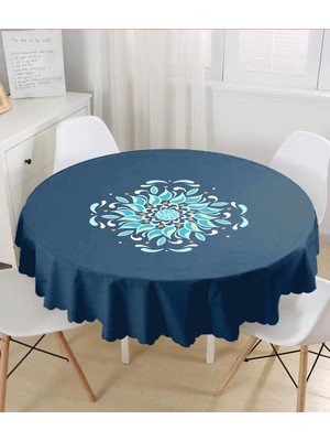 Rem Home Remhome Renkli Zemin Üzerinde Çini Desenli Dijital Baskılı Modern Yuvarlak Masa Örtüsü - Çap 140CM 140 x 140 cm