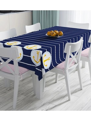 Rem Home Remhome Lacivert Zemin Üzerinde Çapa Çizimli Dijital Baskılı Masa Örtüsü 90 x 90 cm