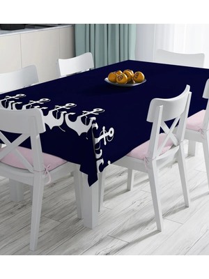 Rem Home Remhome Lacivert Zeminli Çapa Desenli Dijital Baskılı Masa Örtüsü 90 x 90 cm