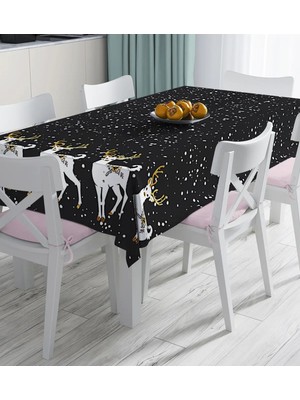 Rem Home Remhome Siyah Zeminnde Geyik Desenli Dijital Baskılı Masa Örtüsü 90 x 90 cm