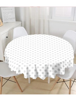 Rem Home Remhome Gri Renkli Puantiyeli Dijital Baskılı Yuvarlak Masa Örtüsü - Çap 140CM 140 x 140 cm