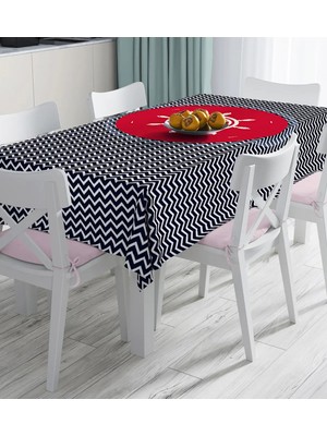 Rem Home Remhome Renkli Zemin Üzerinde Geometrik Zigzag Desenli Çapa Dijital Baskılı Masa Örtüsü 90 x 90 cm