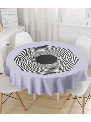 Rem Home Remhome Modern Yuvarlak Siyah Beyaz Tribal Desenli Özel Baskılı Yuvarlak Masa Örtüsü Çap 140 cm 140 x 140 cm