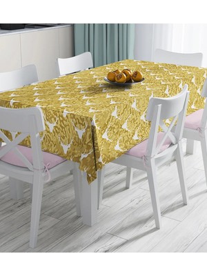 Rem Home Remhome Gold Zemin Üzerinde Geyik Desenli Dijital Baskılı Masa Örtüsü 90 x 90 cm