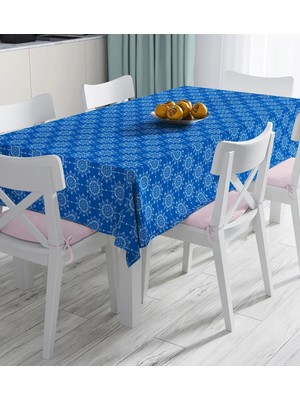 Rem Home Remhome Mavi Zeminli Kartanesi Desenli Dijital Baskılı Masa Örtüsü 90 x 90 cm