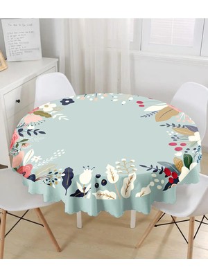 Rem Home Remhome Renkli Zeminli Renkli Çiçek Desenli Dijital Baskılı Modern Yuvarlak Masa Örtüsü - Çap 140CM 140 x 140 cm