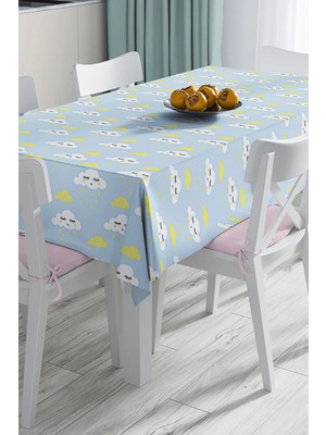 Rem Home Remhome Modern Bulut Resimli Dijital Baskılı 3D Masa Örtüsü - 120 x 140 cm 90 x 90 cm
