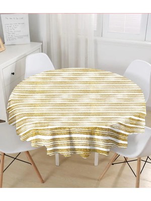 Rem Home Remhome Beyaz Zeminde Gold Renkli Yaprak Desenli Dijital Baskılı Modern Yuvarlak Masa Örtüsü - Çap 140CM 140 x 140 cm