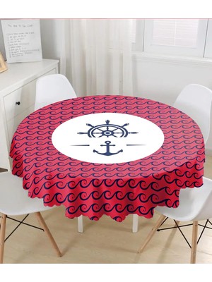 Rem Home Remhome Renkli Zemin Üzerinde Çapa Desenli Dijital Baskılı Modern Yuvarlak Masa Örtüsü - Çap 140CM 140 x 140 cm