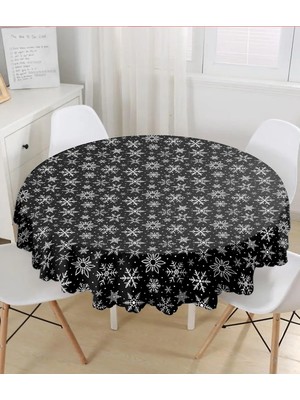 Rem Home Remhome Siyah Zeminli Beyaz Kartanesi Desenli Dijital Baskılı Modern Yuvarlak Masa Örtüsü Çap 140CM 140 x 140 cm