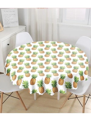 Rem Home Remhome Ananas Desenli Dijital Baskı Yuvarlak Masa Örtüsü Çap 140 cm 140 x 140 cm