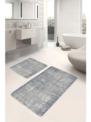 Rem Home Remhome 2'li Set Renkli Zeminde Halı Motifli Modern Desenli Klasik Vintage 2'li Banyo & Mutfak Paspas Takımı Takım Banyo Paspası