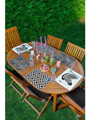Rem Home Remhome 6'lı Siyah Beyaz Zebra Desen Tasarımlı Amerikan Servis Seti
