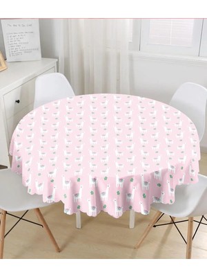Rem Home Remhome Renkli Zeminli Sevimli Zurafa Desenli Dijital Baskılı Modern Yuvarlak Masa Örtüsü - Çap 140CM 140 x 140 cm