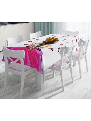 Rem Home Remhome Balerin Kız Çizimli Dijital Baskılı 3D Dekoratif Leke Tutmaz Masa Örtüsü - 120X140 cm