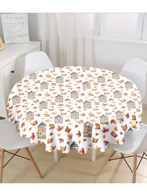 Rem Home Remhome Şamdan & Sonbahar Tasarımlı Dijital Baskılı Modern Yuvarlak Masa Örtüsü - Çap 140CM 140 x 140 cm