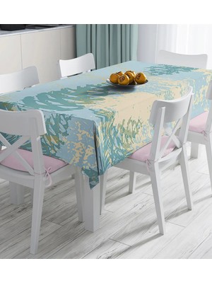 Rem Home Remhome Renkli Zemin Üzerinde Gold Detaylı Mermer Desenli Dijital Baskılı Masa Örtüsü 90 x 90 cm
