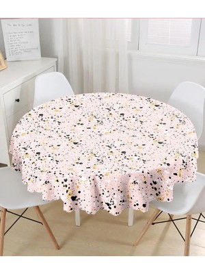 Rem Home Remhome Renkli Zemin Üzerinde Gold Detaylı Siyah Puantiyeli Yuvarlak Masa Örtüsü - Çap 140 cm 140 x 140 cm