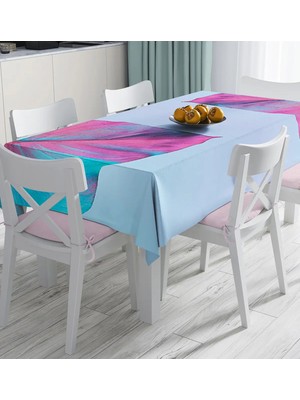 Rem Home Remhome Toz Mavisi Zeminli Tropik Yapraklı Özel Tasarım Moderen Dijital Baskılı Masa Örtüsü 90 x 90 cm