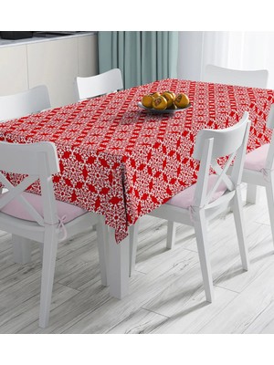Rem Home Remhome Kırmızı Zemin Üzerinde Beyaz Kartanesi Desenli Dijital Baskılı Masa Örtüsü 90 x 90 cm