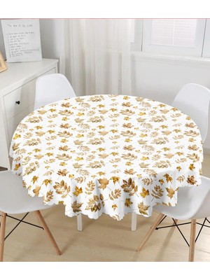 Rem Home Remhome 3D Altın Renkli Yapraklar Özel Tasarım Modern Yuvarlak Masa Örtüsü Çap 140CM 140 x 140 cm