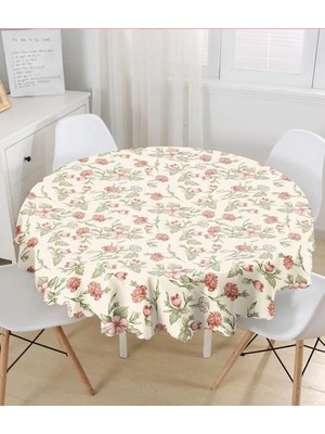 Rem Home Remhome Renkli Çiçek Çerçeveli Dijital Baskılı Modern Yuvarlak Masa Örtüsü Çap 140 cm 140 x 140 cm