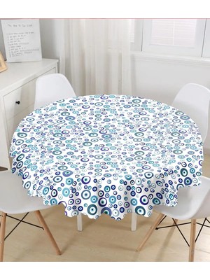 Rem Home Remhome Nazar Boncuğu Motifli Dijital Baskılı Modern Yuvarlak Masa Örtüsü - Çap 140CM 140 x 140 cm