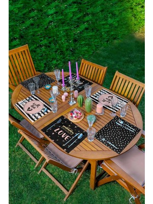 Rem Home Remhome 6'lı Siyah Love Motifli Aşk Temalı Amerikan Servis Seti
