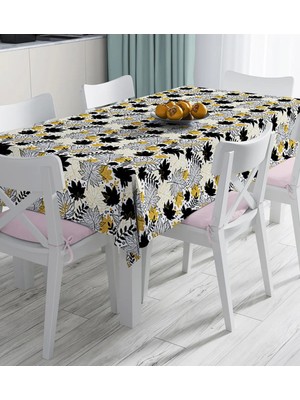 Rem Home Remhome Beyaz Zemin Üzerinde Gold Detaylı Sonbahar Yaprak Desenli Dijital Baskılı Masa Örtüsü 90 x 90 cm