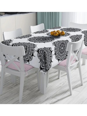 Rem Home Remhome Beyaz Zeminde Çiçek Mandala Desenli Dijital Baskılı Masa Örtüsü 90 x 90 cm
